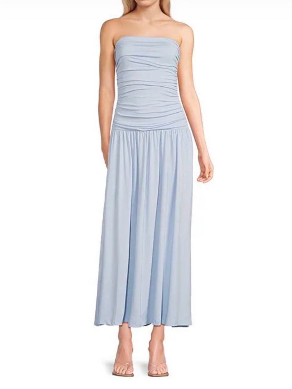 Ruched Strapless Maxi Dress in Powder Blue